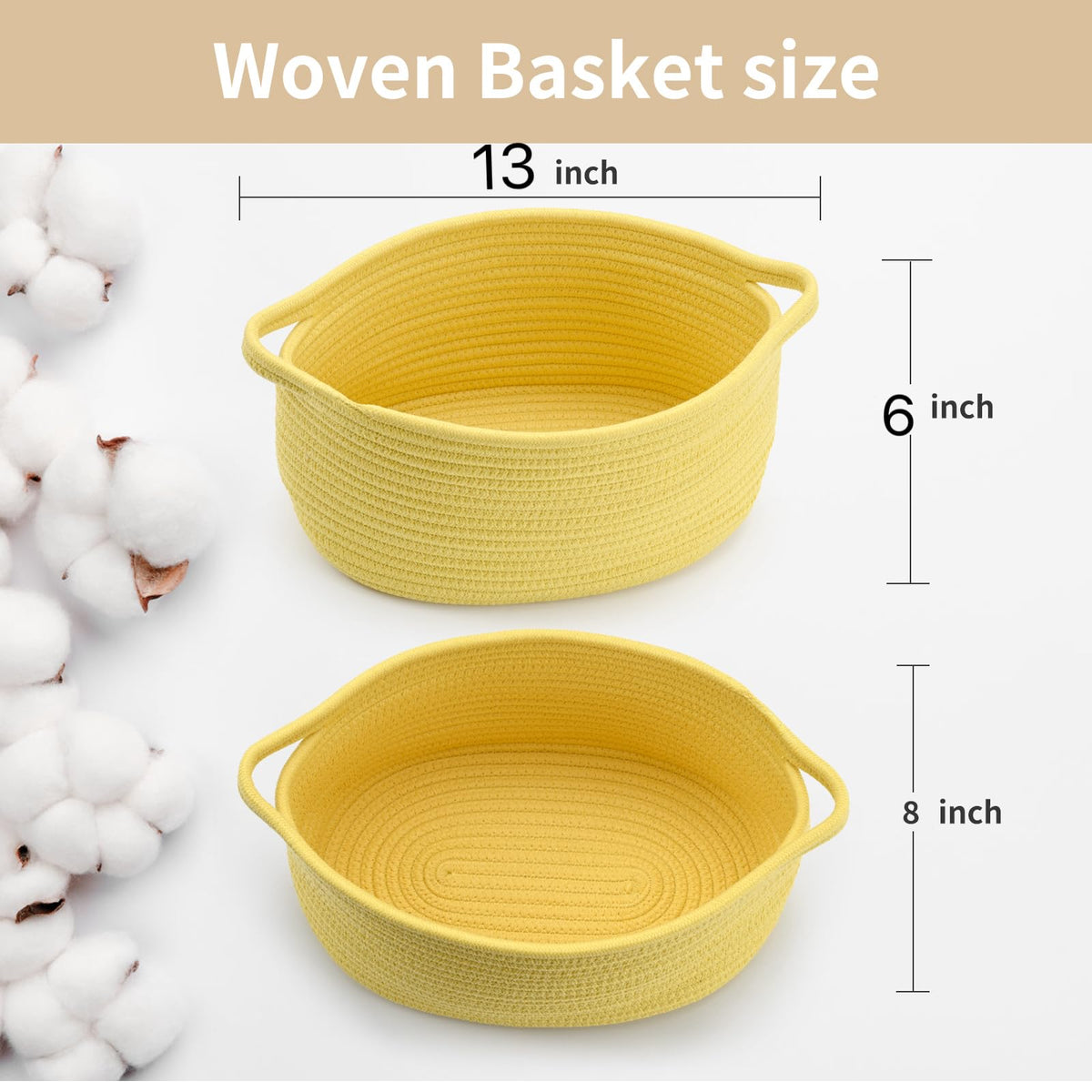 Happyiren Brown Woven Cotton Rope Storage Basket with Lace Trim