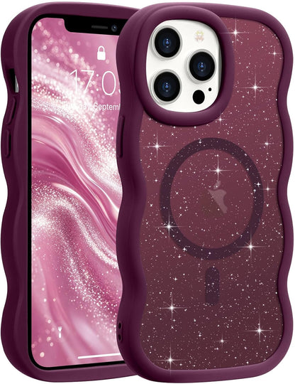 Pepmune for iPhone 16 Pro Max Case Curly Wavy Frame Translucent, Burgundy