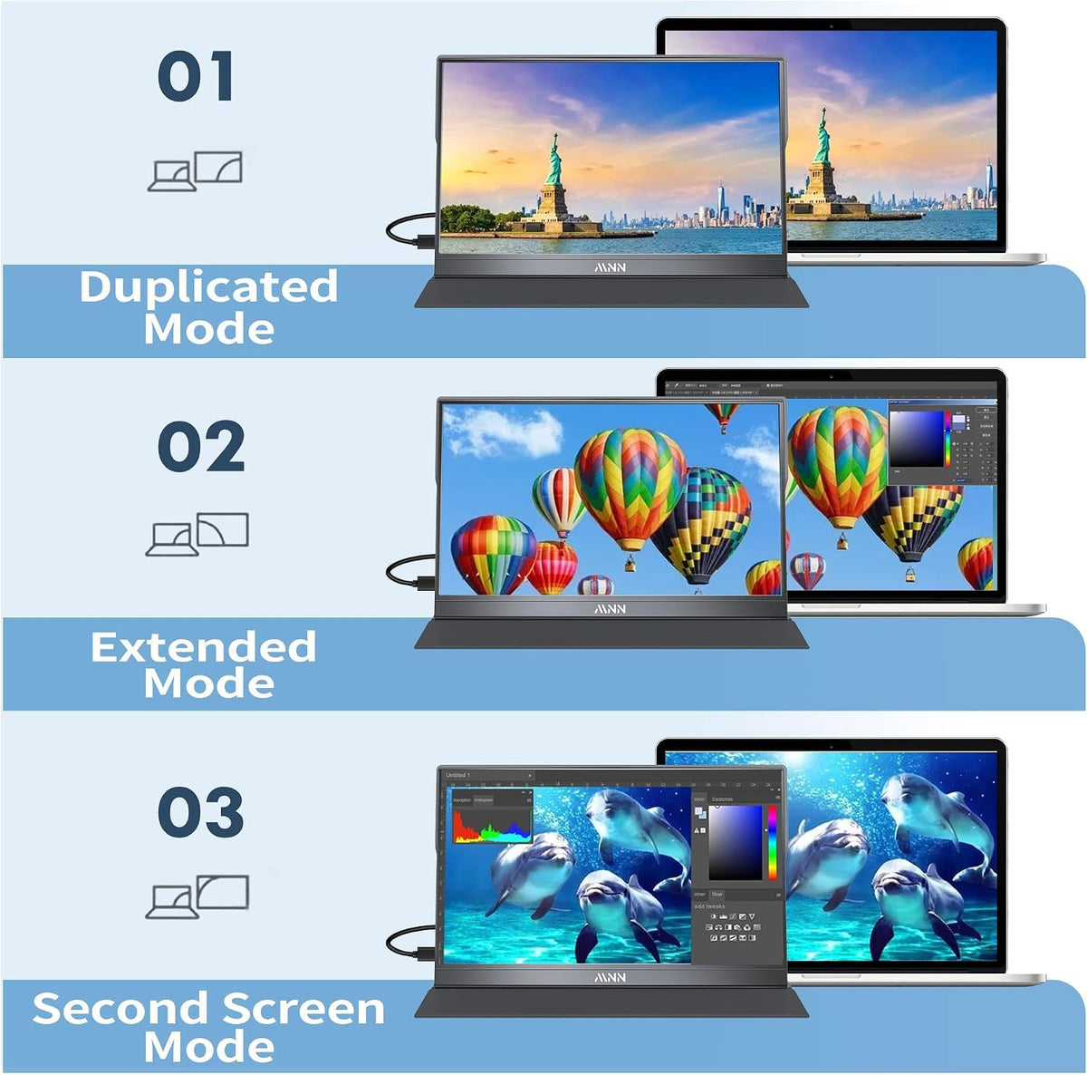 MNN 15.6" 4K Portable Monitor, UHD IPS, USB-C HDMI, with Smart Cover Stand