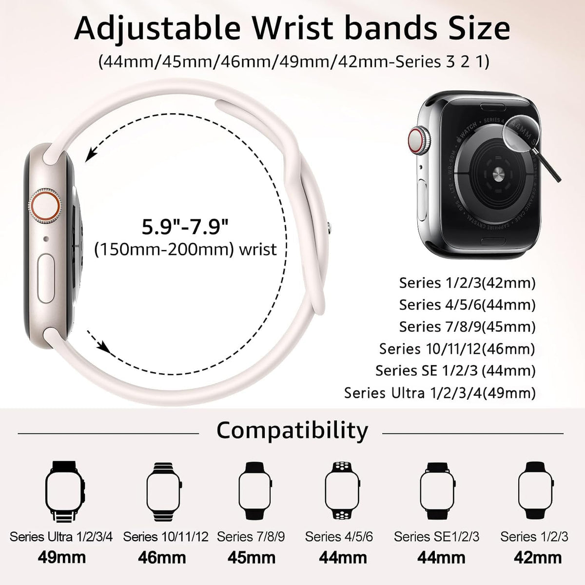 6 Pack Sport Silicone Bands Compatible with Apple Watch Band for Women Men