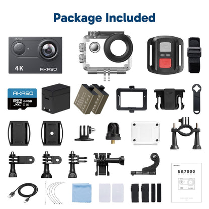 AKASO EK7000 4K30FPS 20MP WiFi Action Camera with EIS Ultra HD 131FT Waterproof Underwater Camera Remote Control 4X Zoom Support External Microphone
