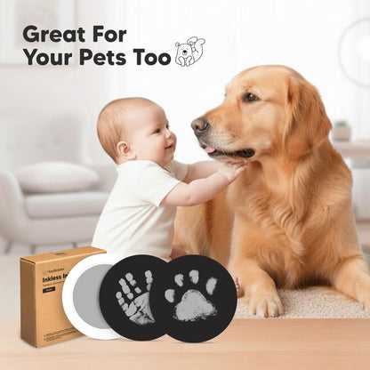 4pk Inkless Baby Hand and Footprint Kit, Mess Free Ink Pads (Jet Black, R)