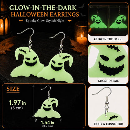Glow in the Dark Halloween Earrings, Bat Ghost Coffin Boo Dangle Earrings