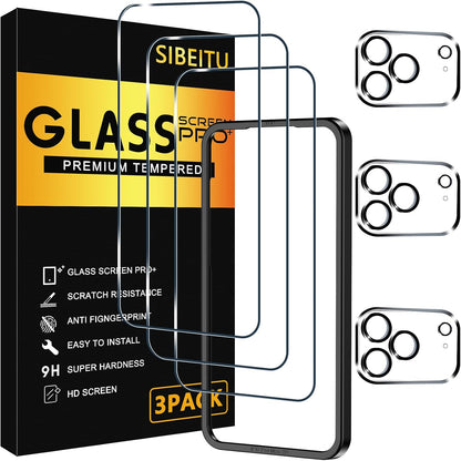 SIBEITU 3+3 Pack Screen Protector + Camera Lens Protector for iPhone 14 Pro