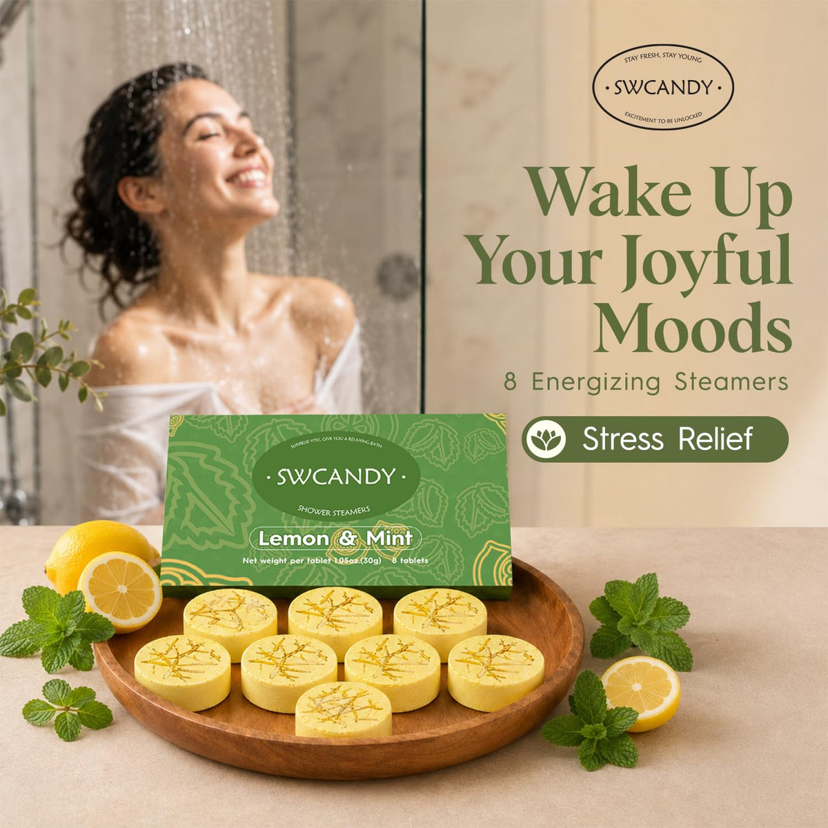 SWCANDY Sandalwood Shower Steamers 8 Pack, Home Spa Self Care