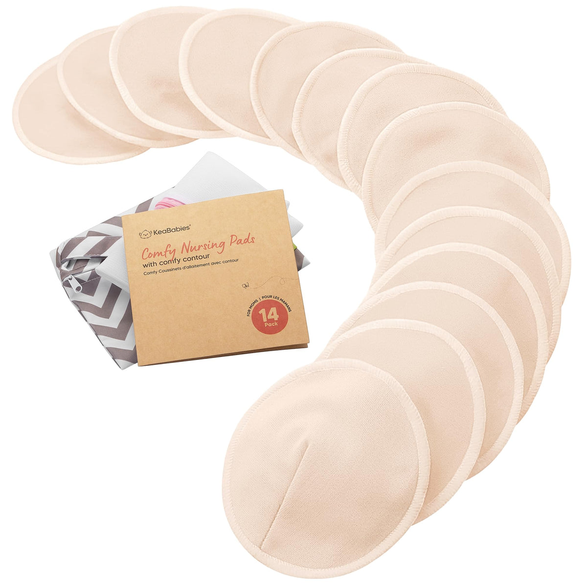 Organic Nursing Pads, 14 Washable Breast Pads,Wash Bag (Neutrals, XL 5.6")