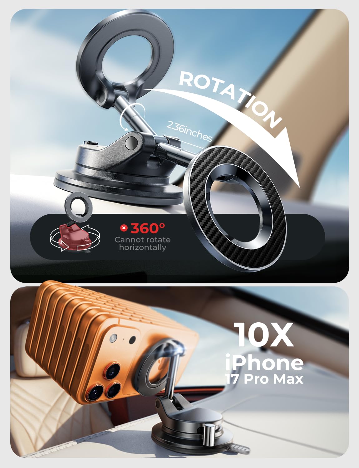 LISEN for MagSafe Car Mount [3800gf Strong Magnet&90+LBS Suction] 360° Adjustable Vacuum Magnetic Phone Holders for Your Car, for iPhone 18 Pro Max 17 16 15 Car Accessories Women Men Smartphone White