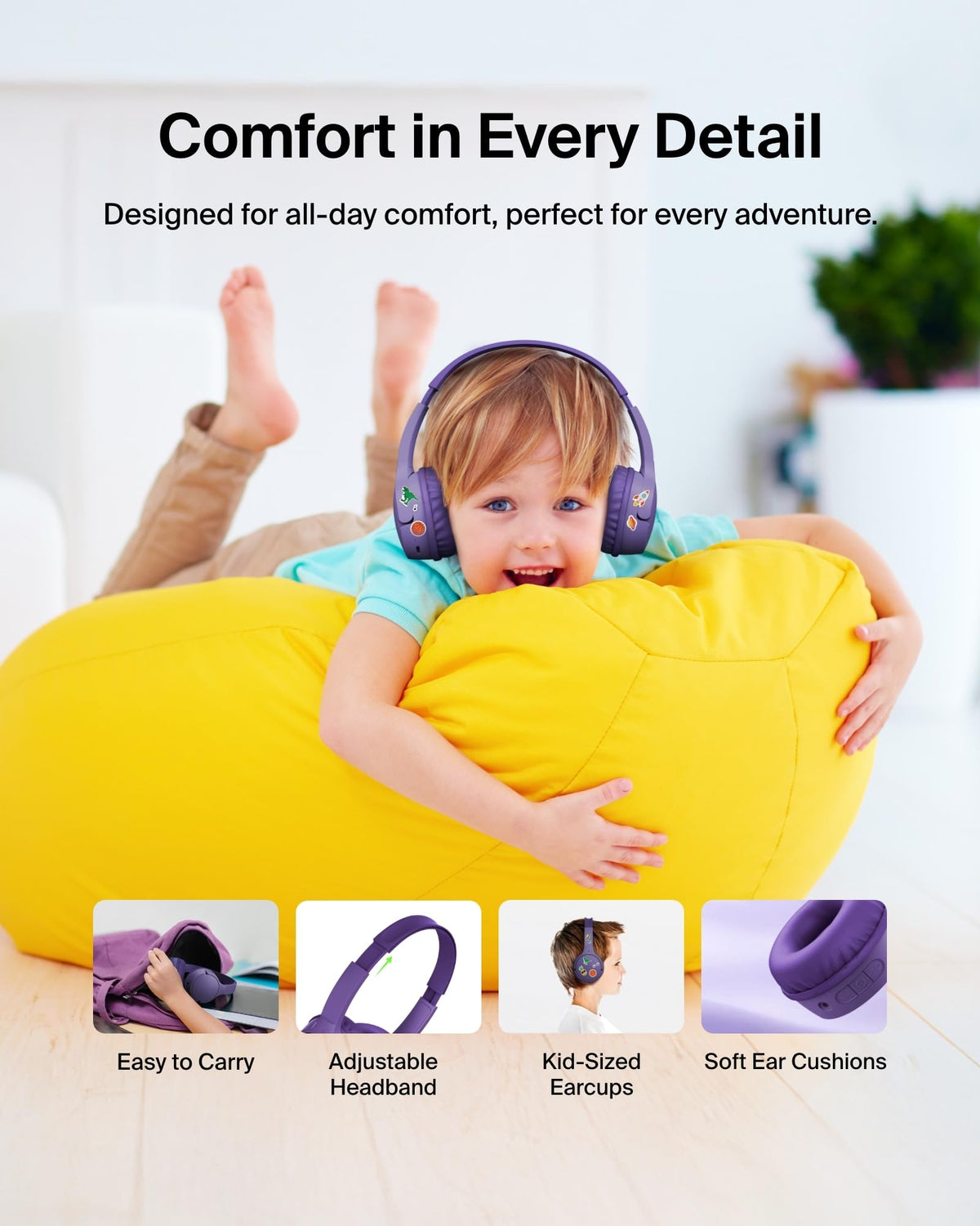 Belkin SoundForm Mini Kids Headphones, Wireless&Wired, 30H Playime, School