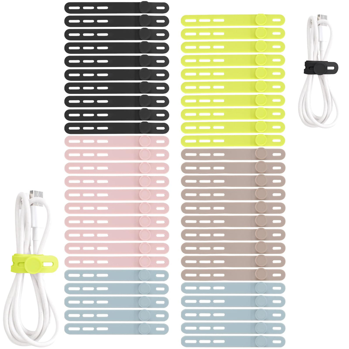 25 Pcs Silicone Cable Ties, Cable Ties Reusable, High Elasticity Cord Wraps for Electrical Cords, Cord Organizer for Earphone, Phone Charger(White)