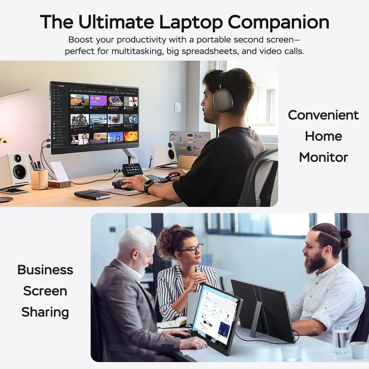 MNN 15.6" 4K Portable Monitor, UHD IPS, USB-C HDMI, with Smart Cover Stand