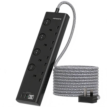 Extension Lead with USB Slots(2 USB C), 4 Way Plug Extension Socket, 1.8M