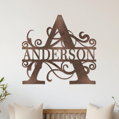 Custom Metal Name Sign | Split Letter Monogram | Outdoor Last Name Sign