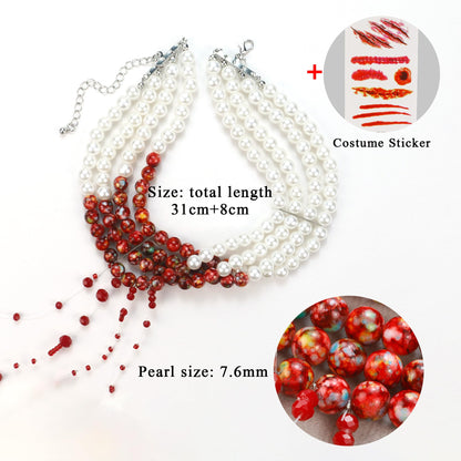 Halloween Pearl Choker Necklace Gothic Blood Pearl Vampire Necklace