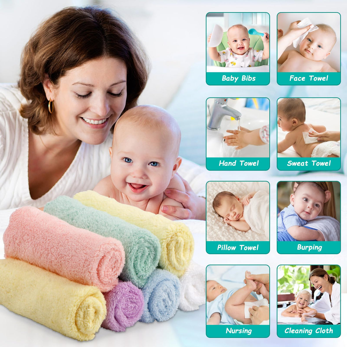 HOMEXCEL Baby Washcloths 24 Pack Microfiber Coral Fleece Soft Wash Cloths