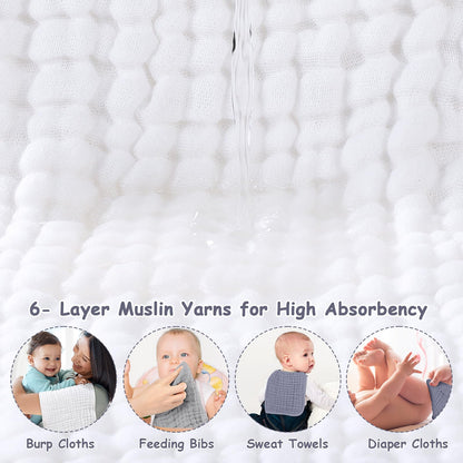 Looxii Muslin Baby Burp Cloths, Absorbent Brup Rags 6 Pack Set for Baby