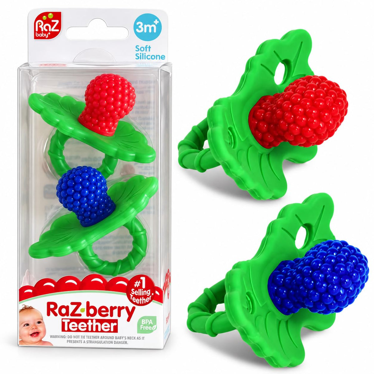 RaZbaby RaZberry Silicone Teether Pacifier – Teething Relief for Infants, Food-Grade, Hands & BPA Free, Natural Berrybumps Fruit Texture for Sensory Development, Freezable, 2-Pack - Lavender & Pink