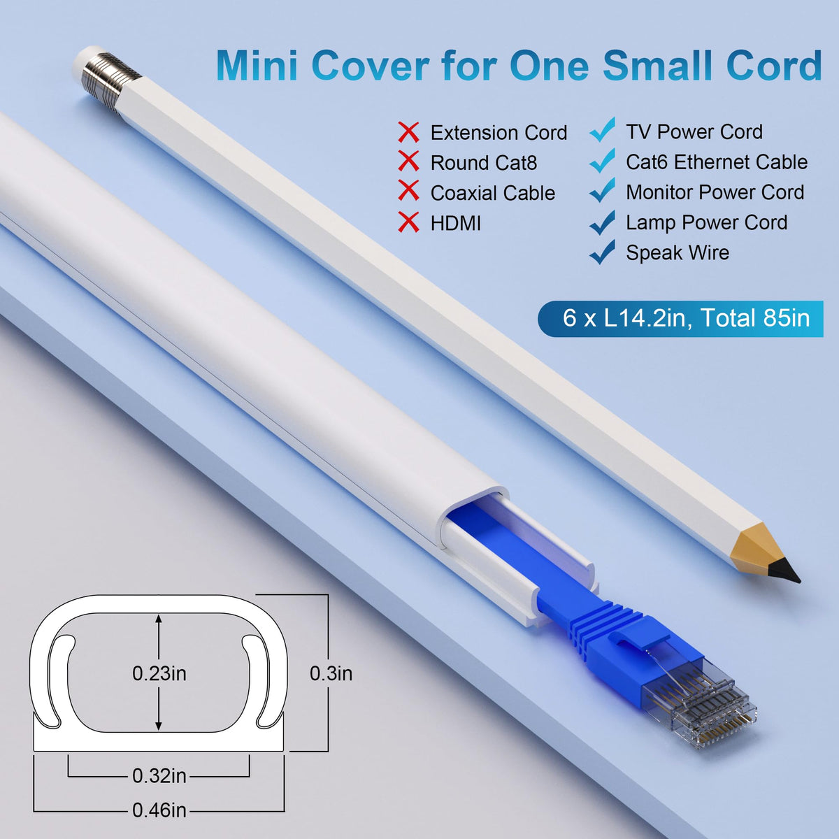 ZhiYo 85" Cord Cover for 1 Wire, Mini White Cord Hider Wall, 0.5"W x 0.3"H