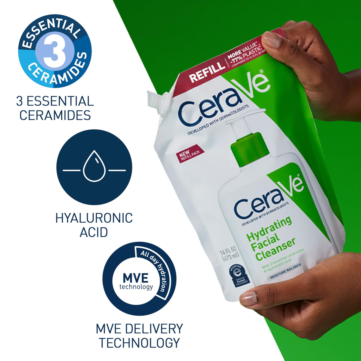 CeraVe Hydrating Cleanser with Hyaluronic Acid, Gentle Face Cleanser,16oz