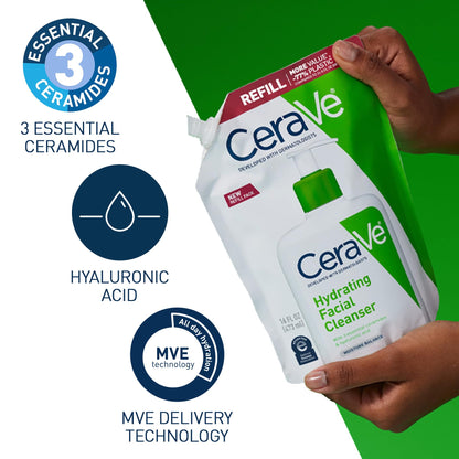CeraVe Hydrating Cleanser with Hyaluronic Acid, Gentle Face Cleanser,16oz