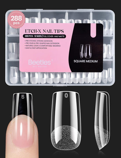 Beetles Soft Gel Nail Kit Almond Short 288pcs 12 Sizes Nail Tips with Glue