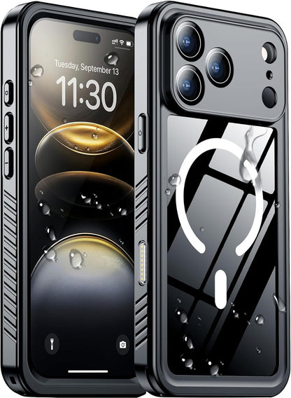 Temdan Compatible with iPhone 17 Pro Case,Waterproof Built-in Screen & Camera Protector IP68 Underwater Full Body 17FT Military Dropproof Shockproof Phone Case 6.3"-Blue/Clear
