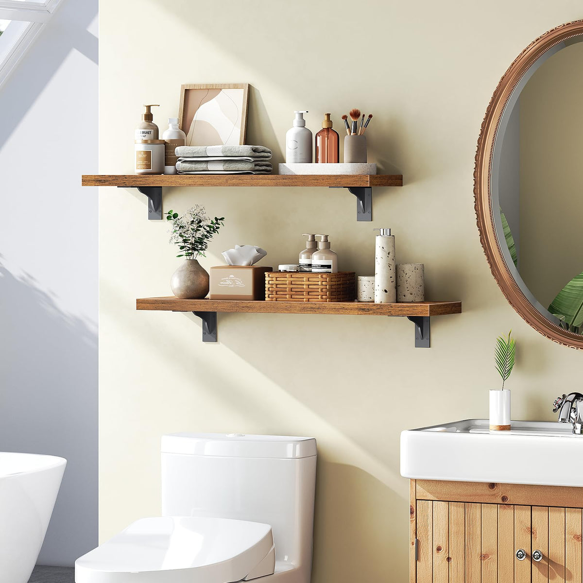 HOOBRO Floating Shelves for Wall, 15.7" Wall Mounted Shelves Set of 2