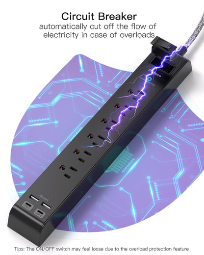 2 Pack 20FT Power Strip Surge Protector, Extension Cord Multiple Outlets