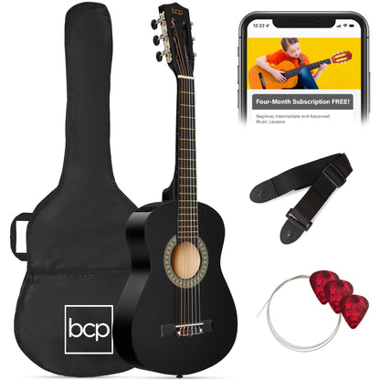 Best Choice Products 30in Kids Acoustic Guitar, All-in-One Beginner Starter Kit w/Strap, Case, Extra Strings, Rosette Inlay - Pink
