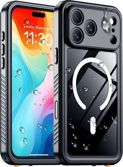 Temdan Compatible with iPhone 17 Pro Case,Waterproof Built-in Screen & Camera Protector IP68 Underwater Full Body 17FT Military Dropproof Shockproof Phone Case 6.3"-Blue/Clear