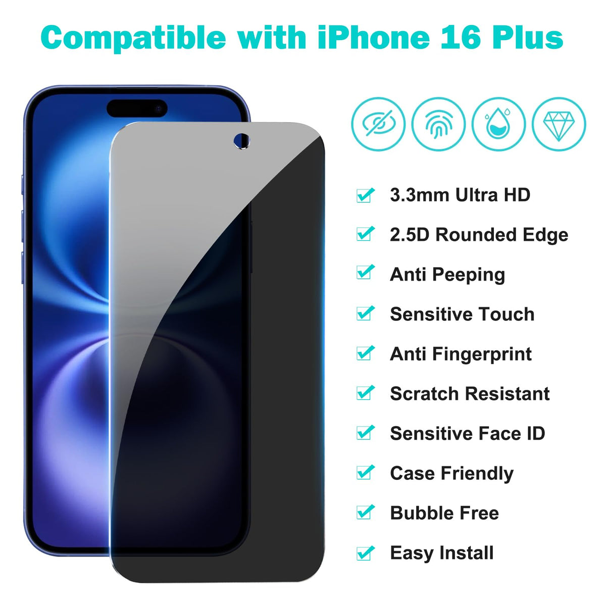 PEHAEL for iPhone 18 Pro Privacy Screen Protector+Camera Lens Protector