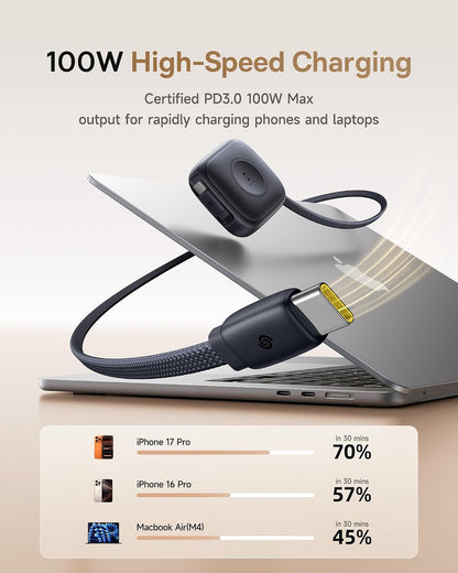 Baseus PD3.1 140W USB C Charger, PPS Fast Charger Type C, Fast Charging Block and Baseus Retractable USB C Cable for Apple Watch, 100W 5A Fast Charging Cable