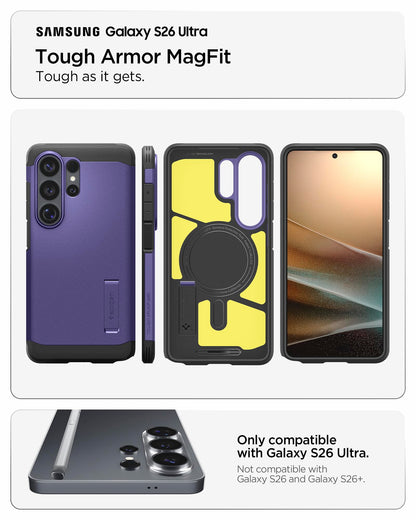 Spigen for Galaxy S26 Case, Tough Armor MagFit [Kickstand] [Compatible with MagSafe] [Military-Grade Protection] - Black