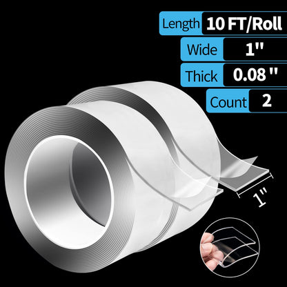 Art3d Double-Sided Tape Heavy Duty (10FT) Mounting Tape, Multipurpose Removable Adhesive Foam Tape, Reusable Transparent Tape for Paste Items, Household