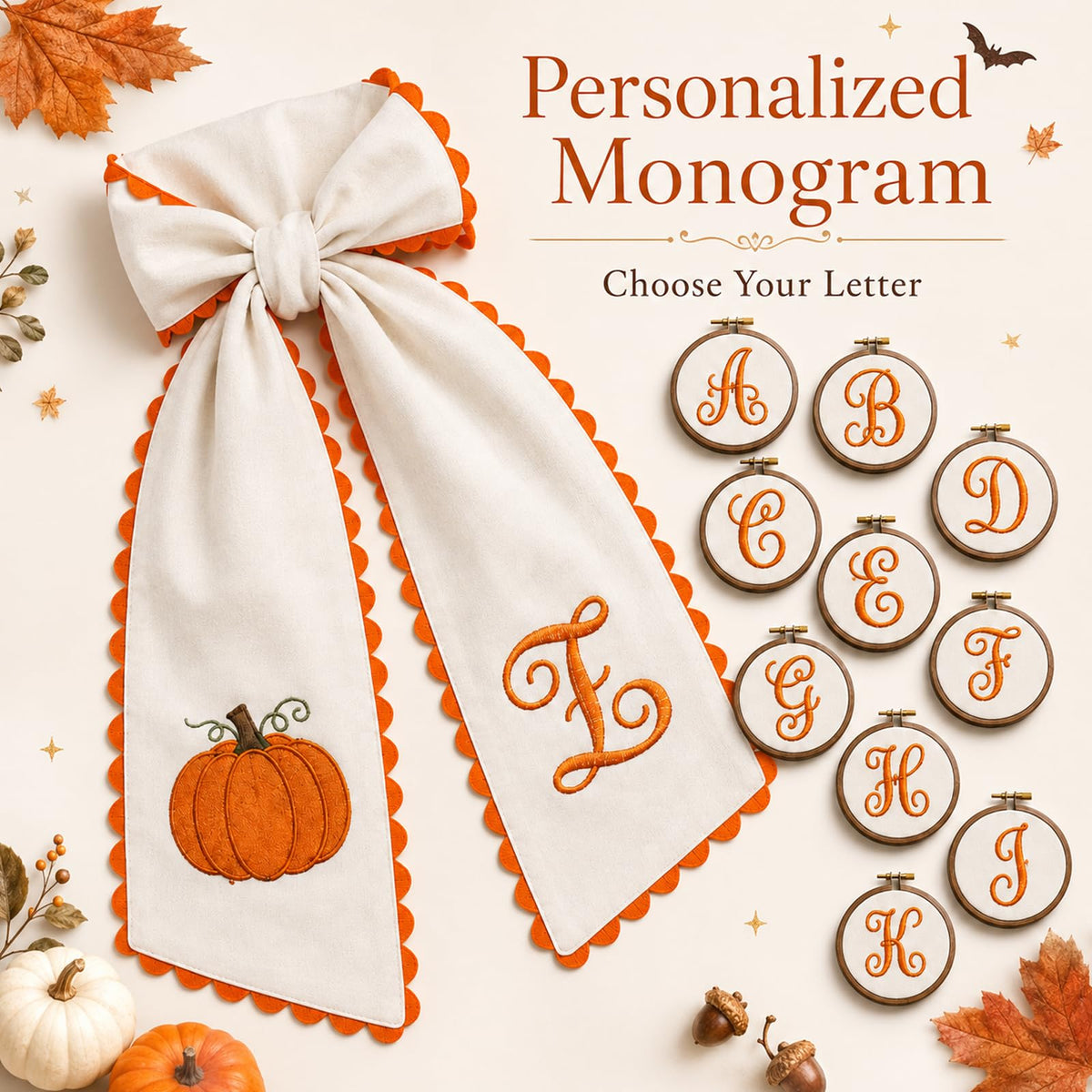 Halloween Pumpkin Wreath Sash Fall Front Door Orange Bow Decor (Y)