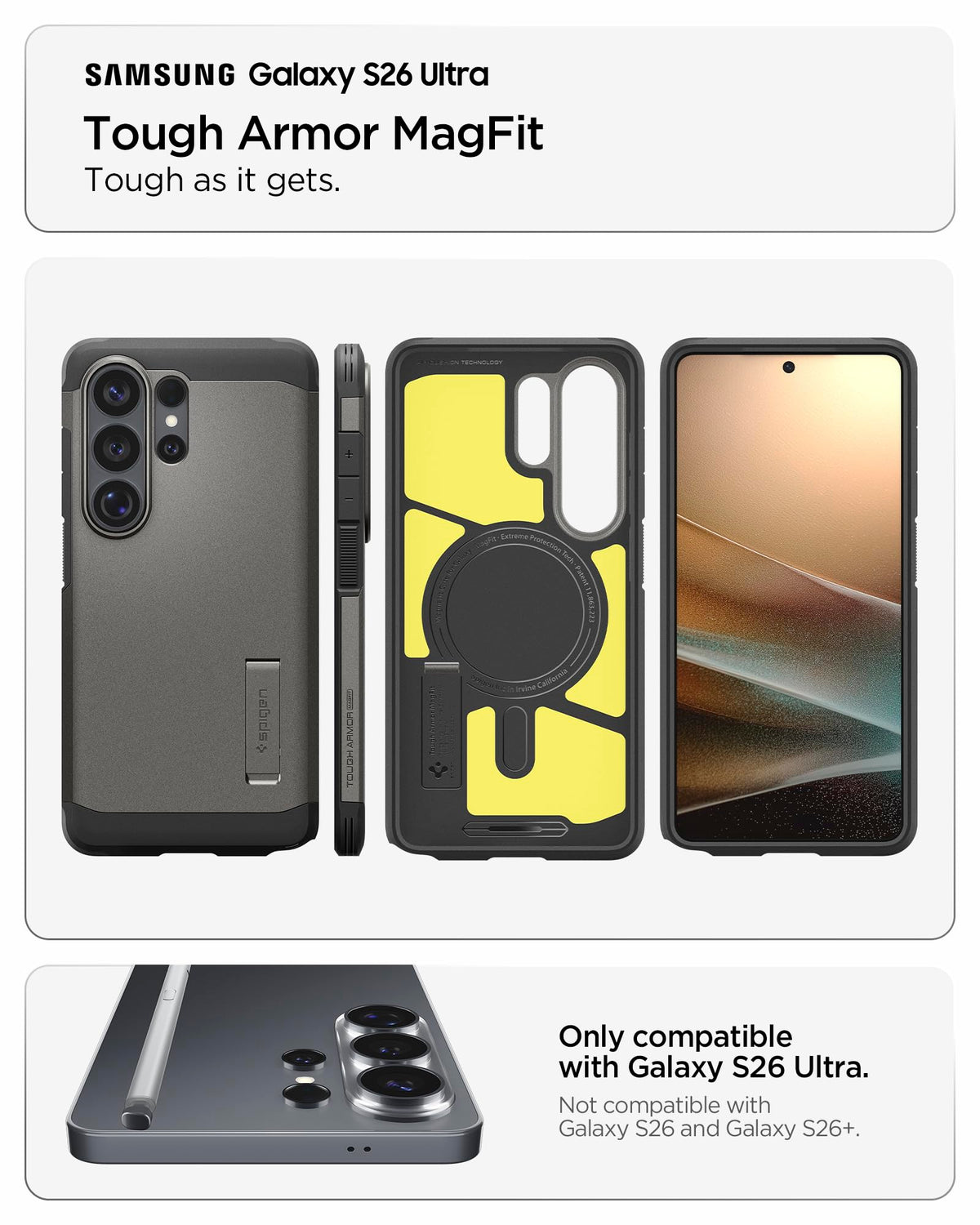 Spigen for Galaxy S26 Case, Tough Armor MagFit [Kickstand] [Compatible with MagSafe] [Military-Grade Protection] - Black