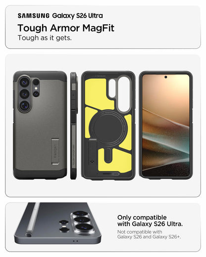 Spigen for Galaxy S26 Case, Tough Armor MagFit [Kickstand] [Compatible with MagSafe] [Military-Grade Protection] - Black