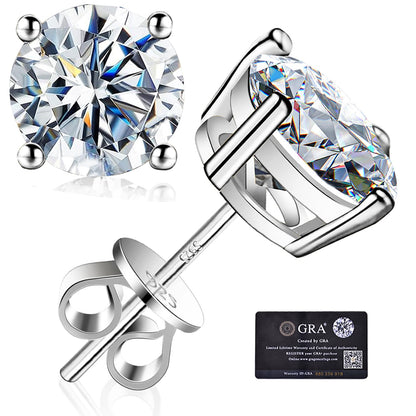 Moissanite Stud Earrings GRA 925 Sterling Silver Earrings for Men