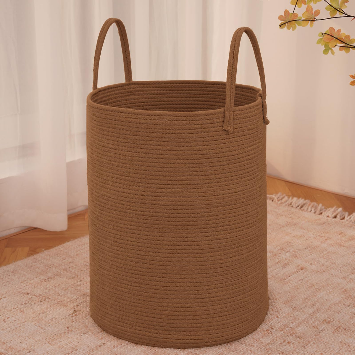 JMvicyroam 80L Nursery Hamper, Cotton Rope Laundry Basket, Brown&Black