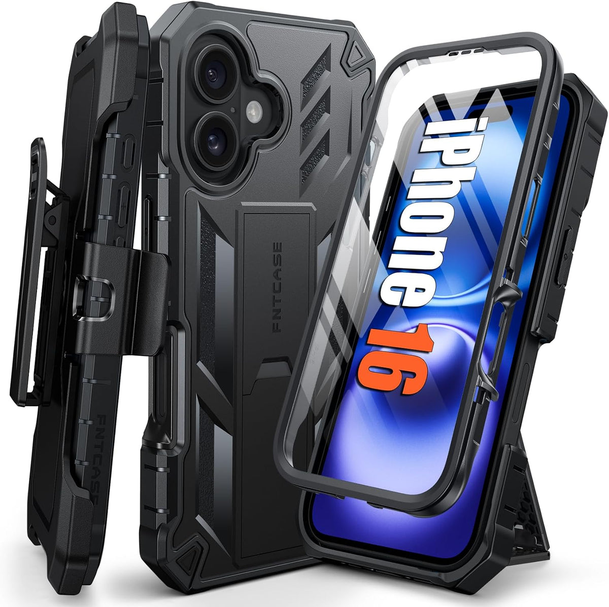 FNTCASE for iPhone 16 Case with Belt Clip and Built-in Screen Protector