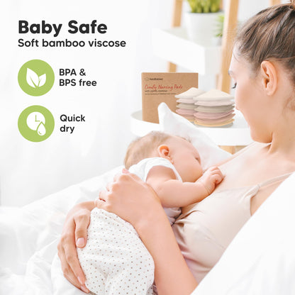 Organic Nursing Pads, 14 Washable Breast Pads,Wash Bag (Neutrals, XL 5.6")