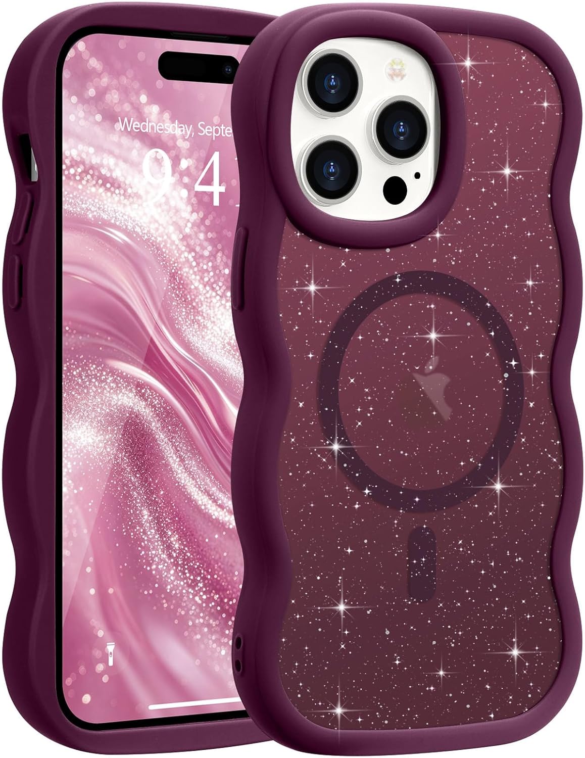 Pepmune for iPhone 16 Pro Max Case Curly Wavy Frame Translucent, Burgundy