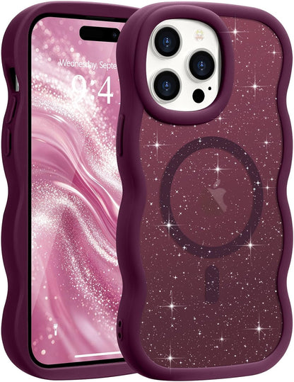 Pepmune for iPhone 16 Pro Max Case Curly Wavy Frame Translucent, Burgundy