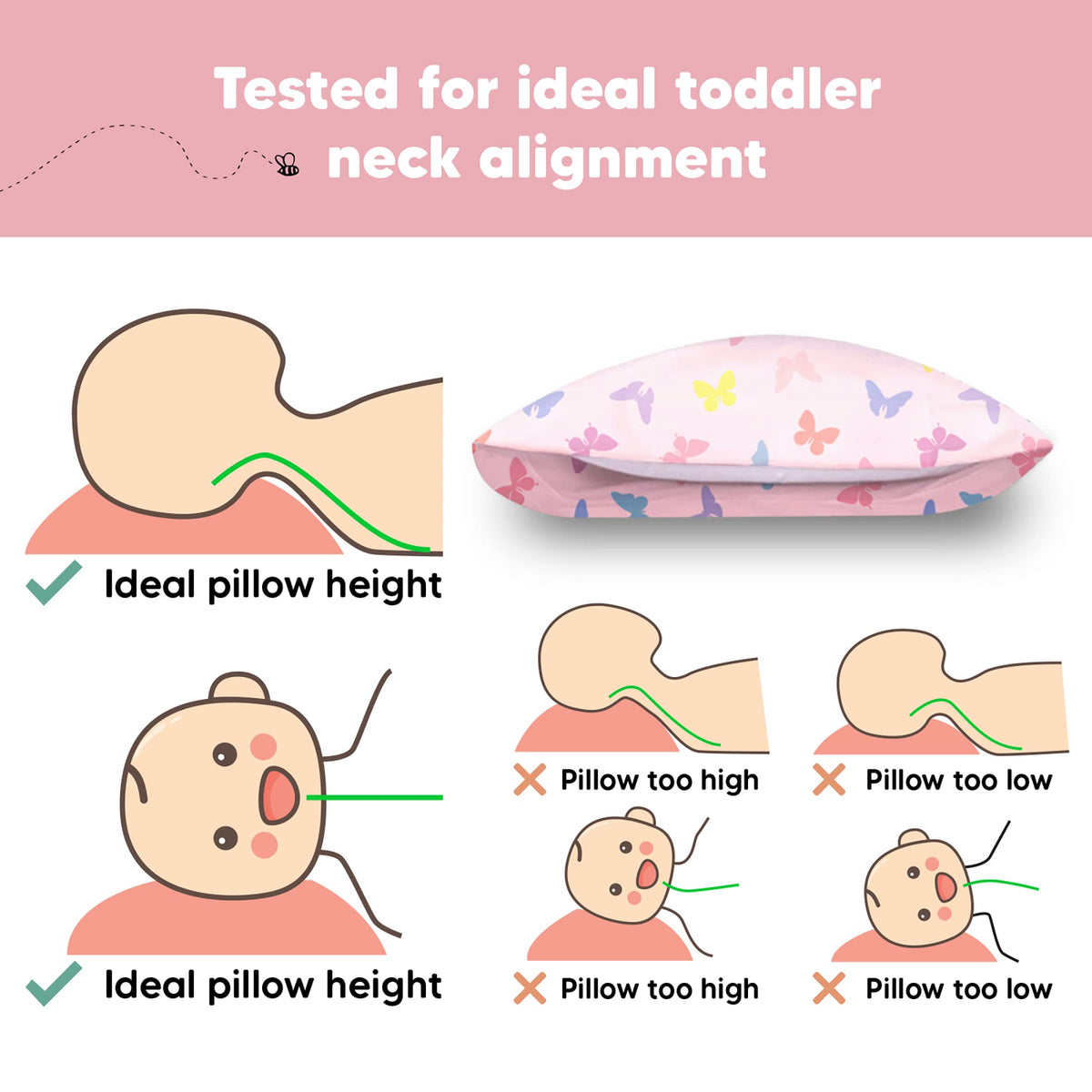 Toddler Pillow with Pillowcase 13x18 My Little Dreamy Pillow(Jolly Rainbow)