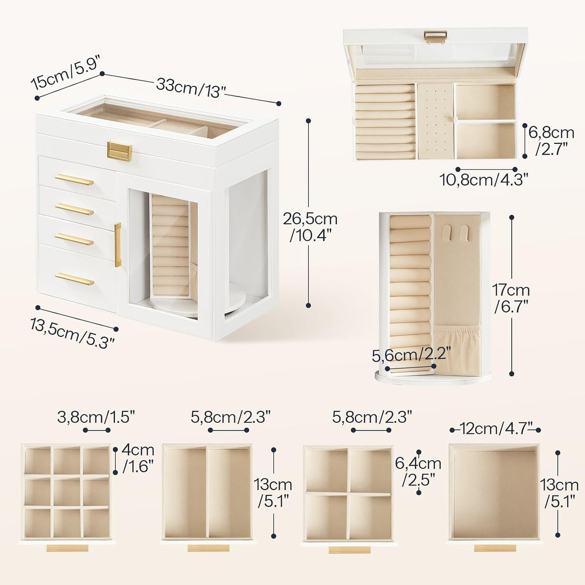 HOOBRO Jewelry Box with 360° Rotating Turntable, 5-Tier Jewelry Organizer