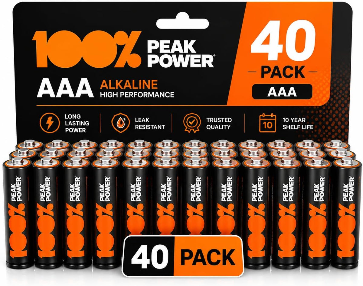 100PP AAA Batteries 40 Pack | Alkaline 1.5V Long-Lasting Power