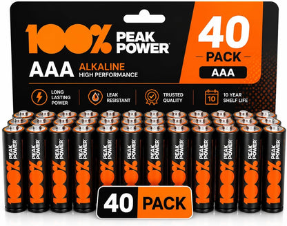 100PP AAA Batteries 40 Pack | Alkaline 1.5V Long-Lasting Power