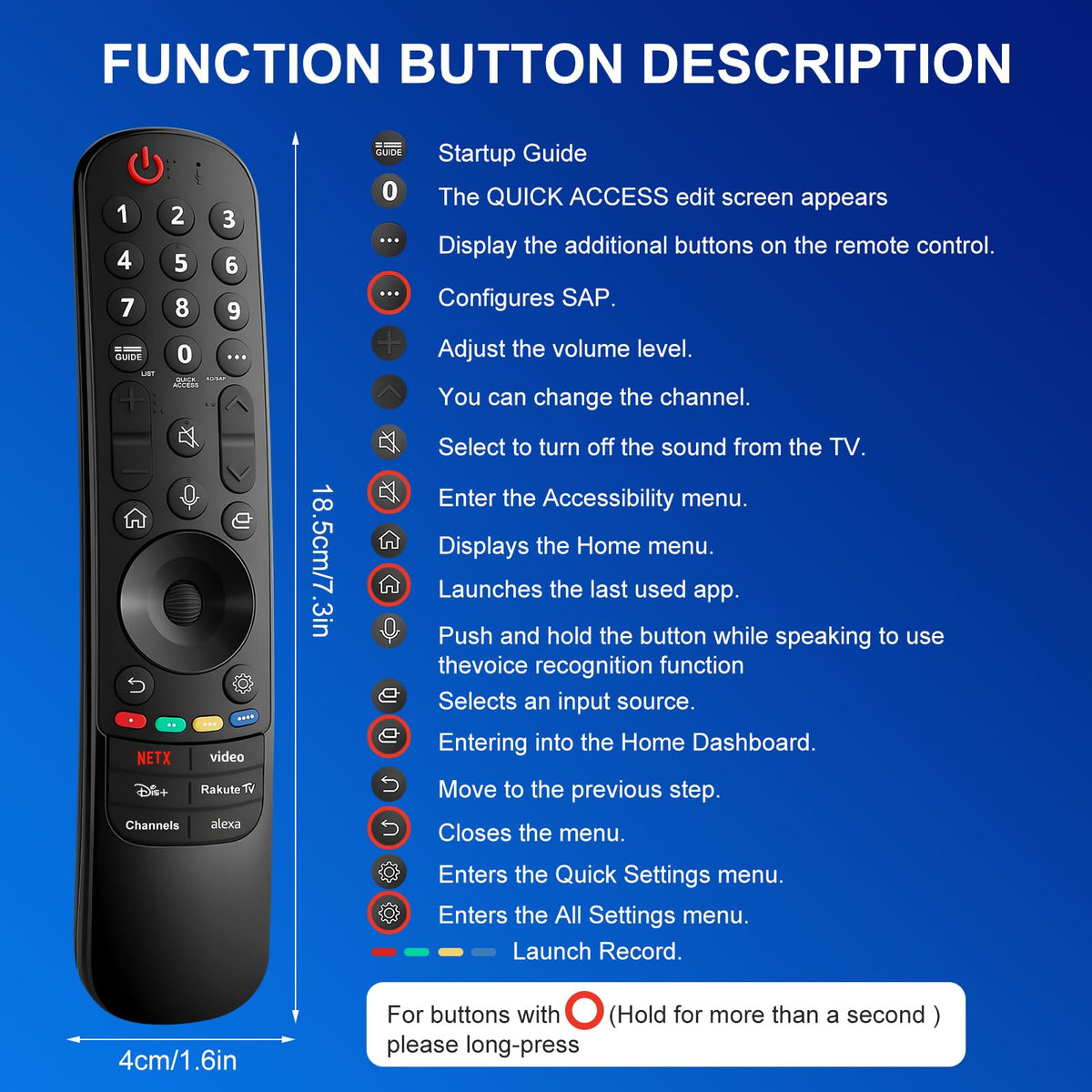 Magic Remote for LG-TV-Remote, Replacement for LG Smart TV Remote Control, AN-MR20GA Compatible Universal Remote Control with Voice, Pointer and Netflix/Prime Video Hotkeys