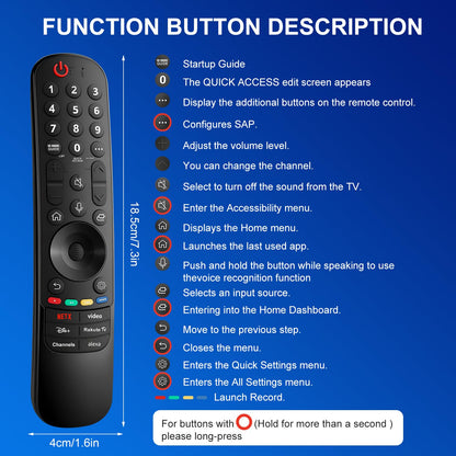 Magic Remote for LG-TV-Remote, Replacement for LG Smart TV Remote Control, AN-MR20GA Compatible Universal Remote Control with Voice, Pointer and Netflix/Prime Video Hotkeys
