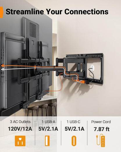Perlegear Full Motion TV Wall Mount with Power Strip for 60–120 Inch TVs