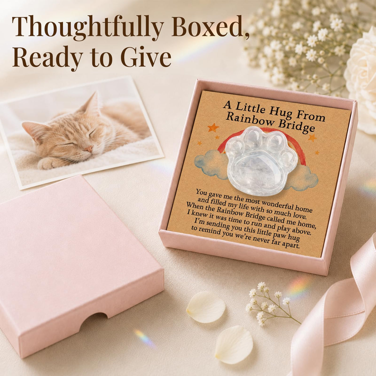 Dog Memorial Gifts for Loss of Dog, Rose Quartz Paw & Memorial Bracelet